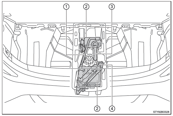 Toyota Aygo. Toyota Aygo. Aufbewahrungsort des Notfall-Reparatur-Kits für Reifen, des Wagenhebers und der Werkzeuge